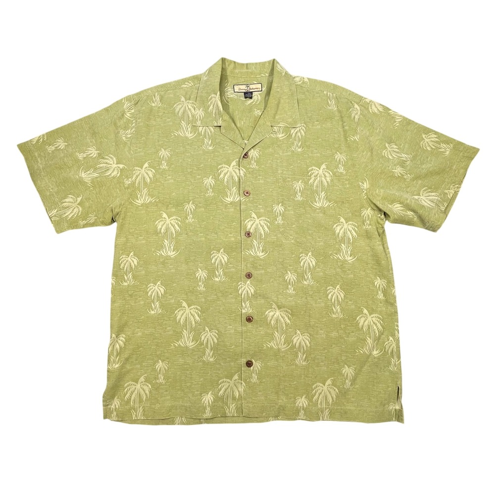 Tommy Bahama Green Relax Silk Palm Tree Jacquard Camp Shirt Mens Large L